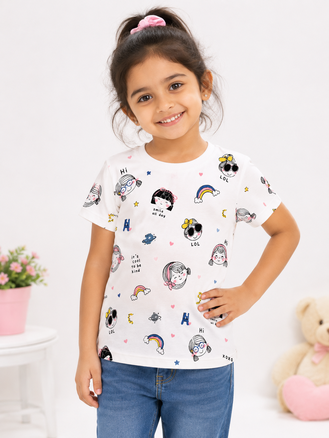 Al Minhas Collection Cute Friends Girls Shirt White Kids