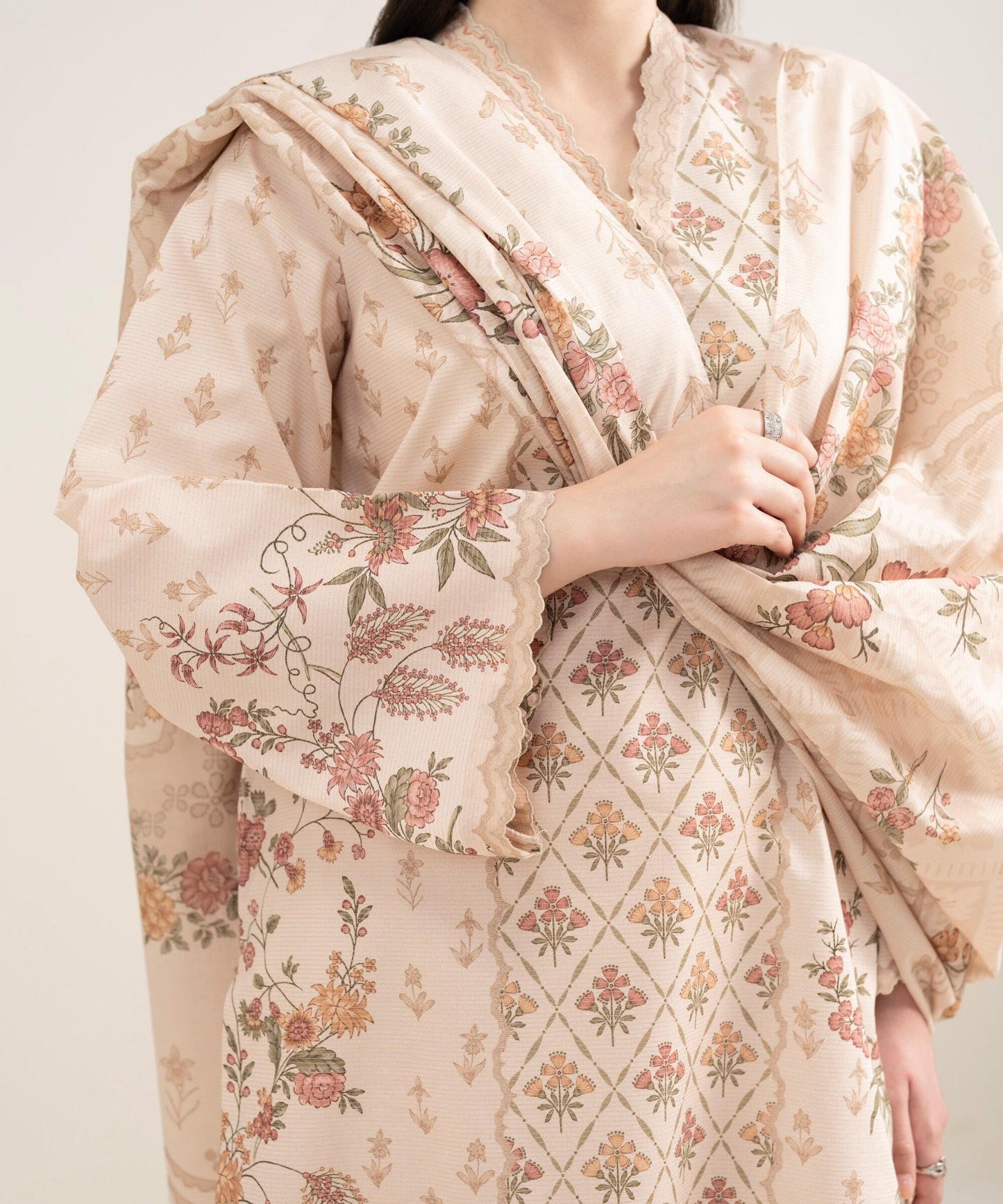 Al Minhas Collection Sapphire Printed Zari Lawn Suit Light Pink Women