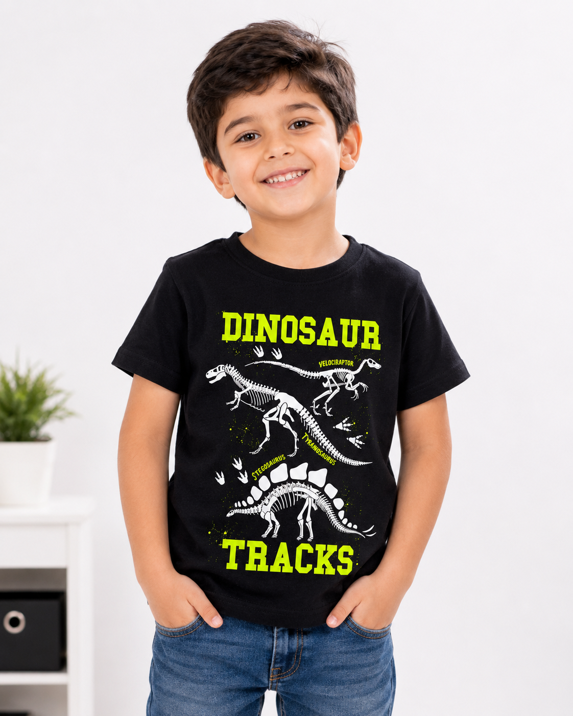 Al Minhas Collection Dinosaur Tracks Skeleton T-Shirt Black Boys