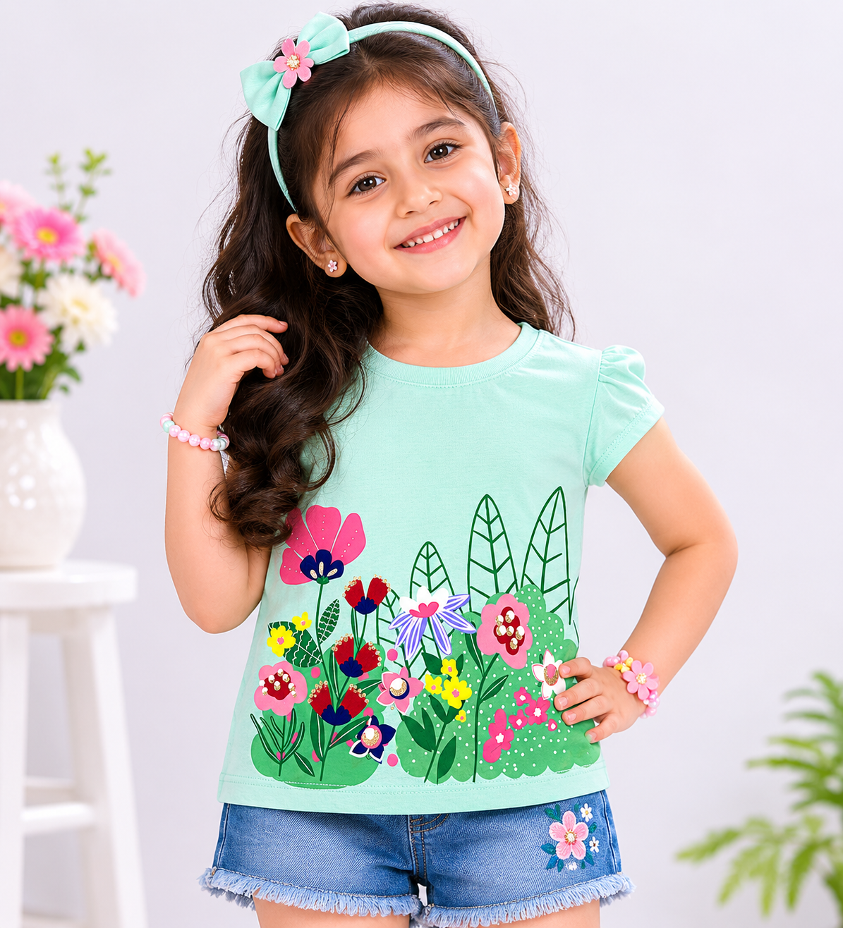 Al Minhas Collection Garden Bloom Girls Shirt Green Girls