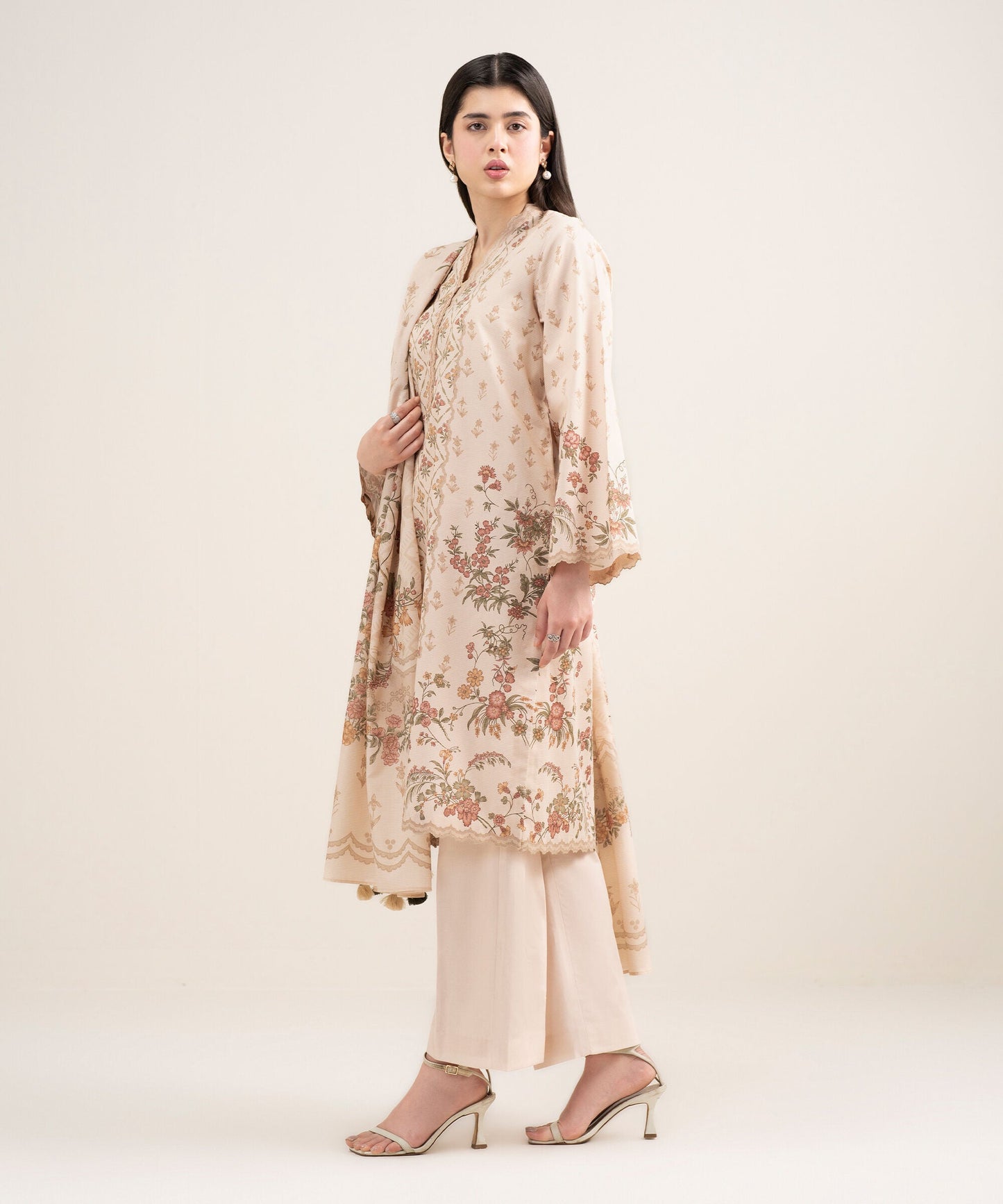 Al Minhas Collection Sapphire Printed Zari Lawn Suit Light Pink Women