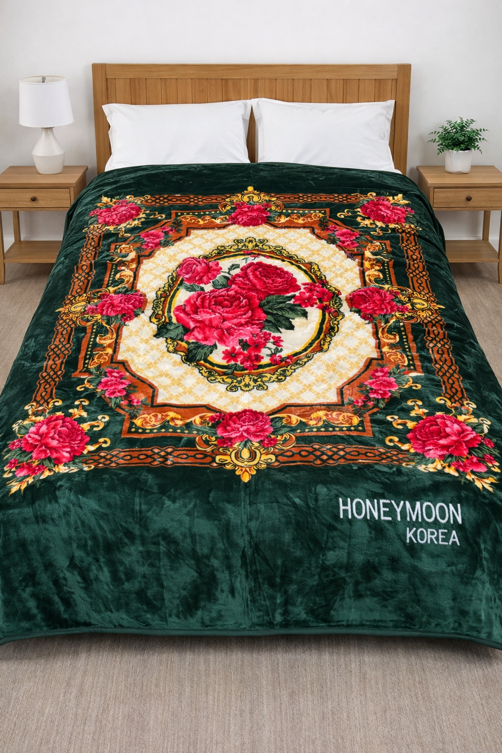 Al Minhas Collection Korea Super Soft Blanket Luxury Floral Green Unisex