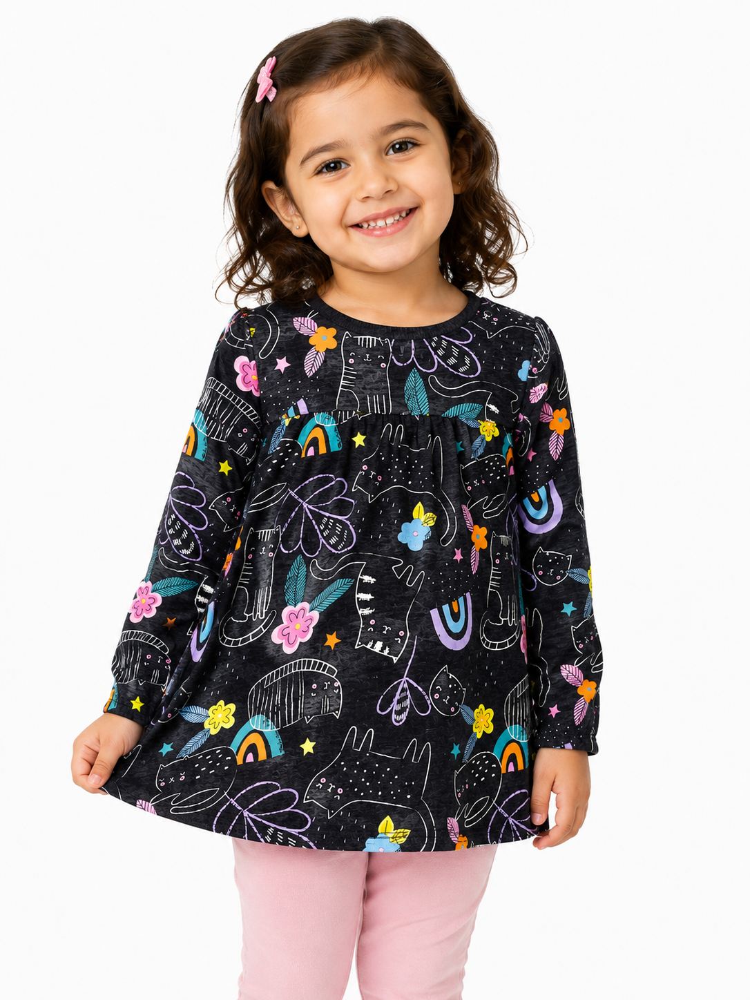 Al Minhas Collection Cats & Rainbows Casual Dress Black Girls
