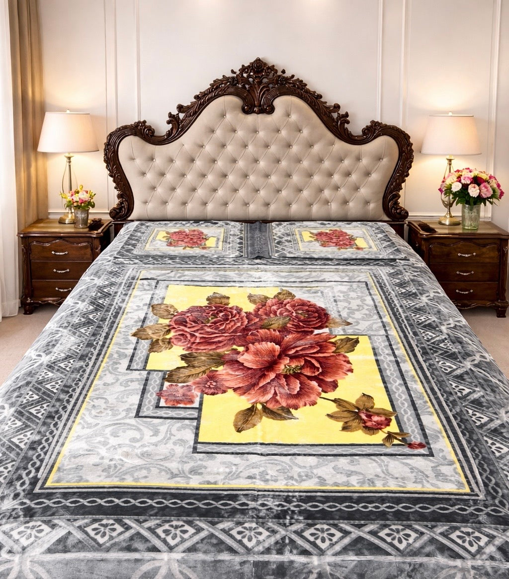 Al Minhas Collection Cloudy Embossed Blanket Set 4 Piece Grey Unisex