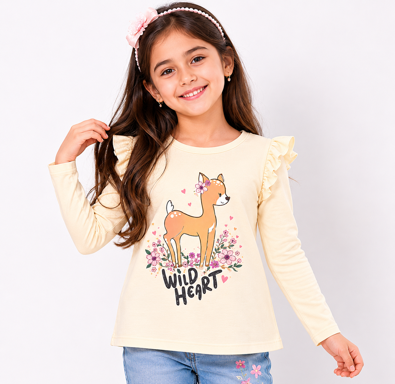 Al Minhas Collection Wild Heart Deer Girls Shirt Cream Girls