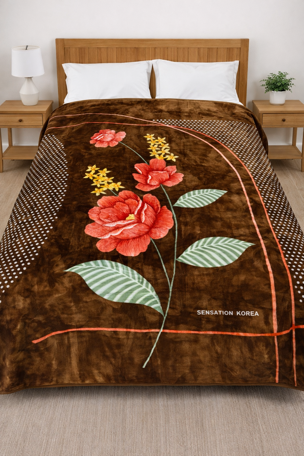 Al Minhas Collection Two-Ply Super Soft Blanket Floral Brown Unisex