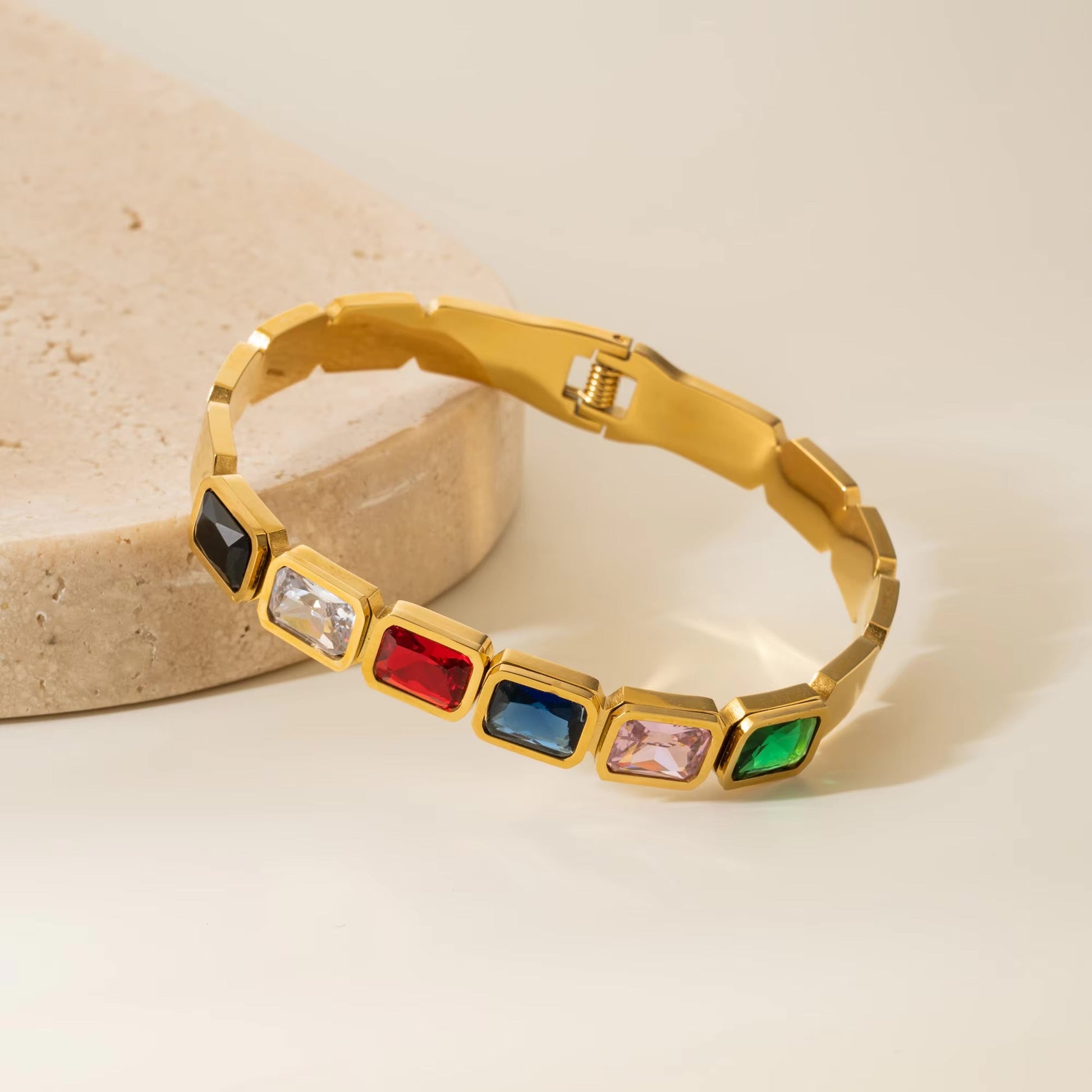 Al Minhas Collection Rainbow Crystal Gold Bracelet Multicolor Women