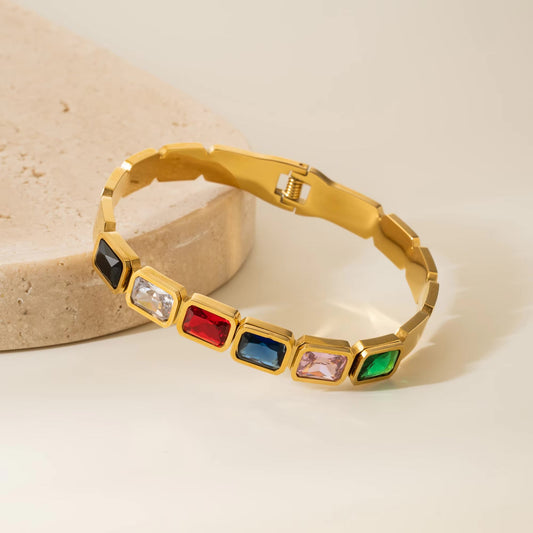 Al Minhas Collection Rainbow Crystal Gold Bracelet Multicolor Women