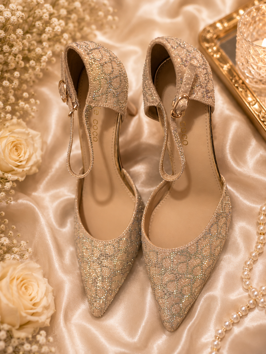 Al Minhas Collection Crystal Embellished Pointed Mules Silver Women