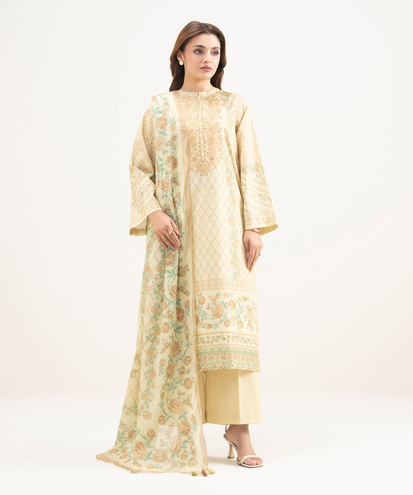 Al Minhas Collection Sapphire Printed Lawn Suit Lime Yellow Women