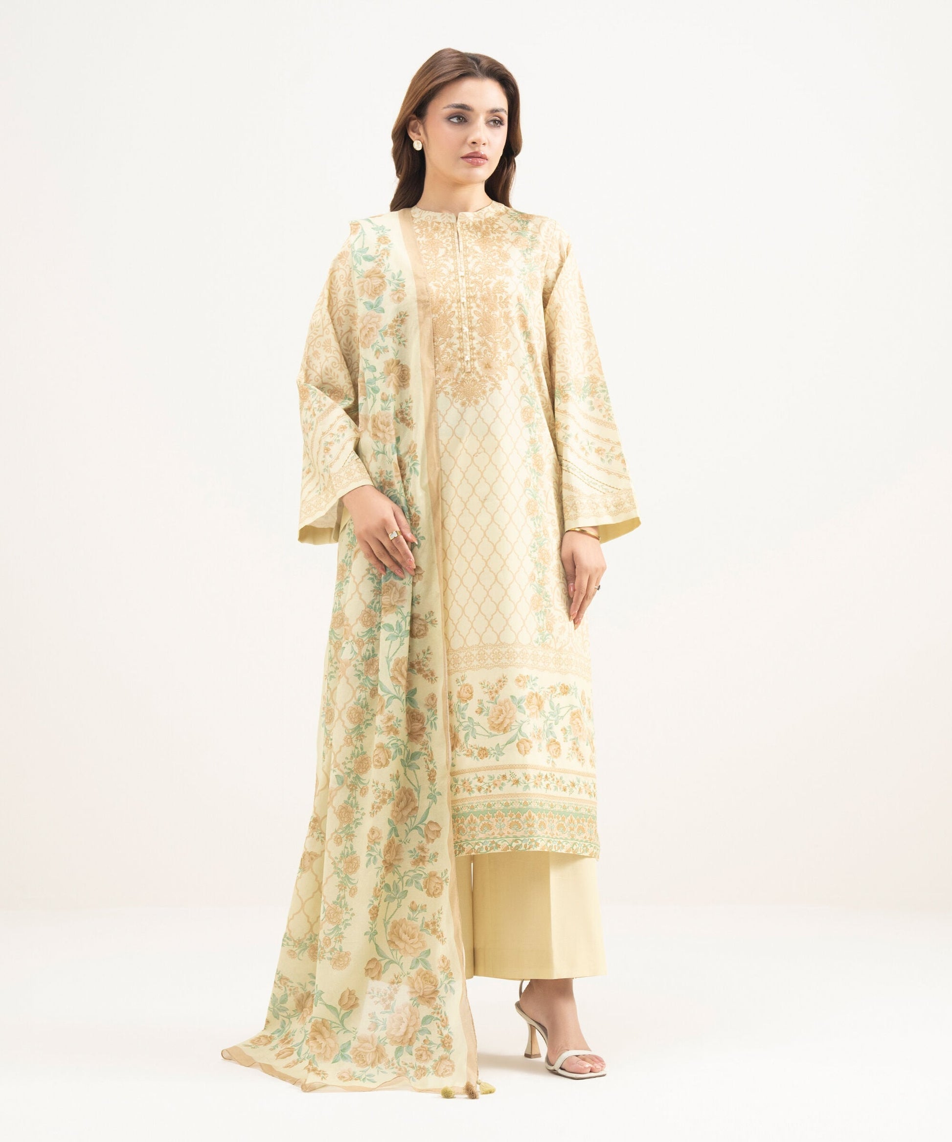 Al Minhas Collection Sapphire Printed Lawn Suit Lime Yellow Women