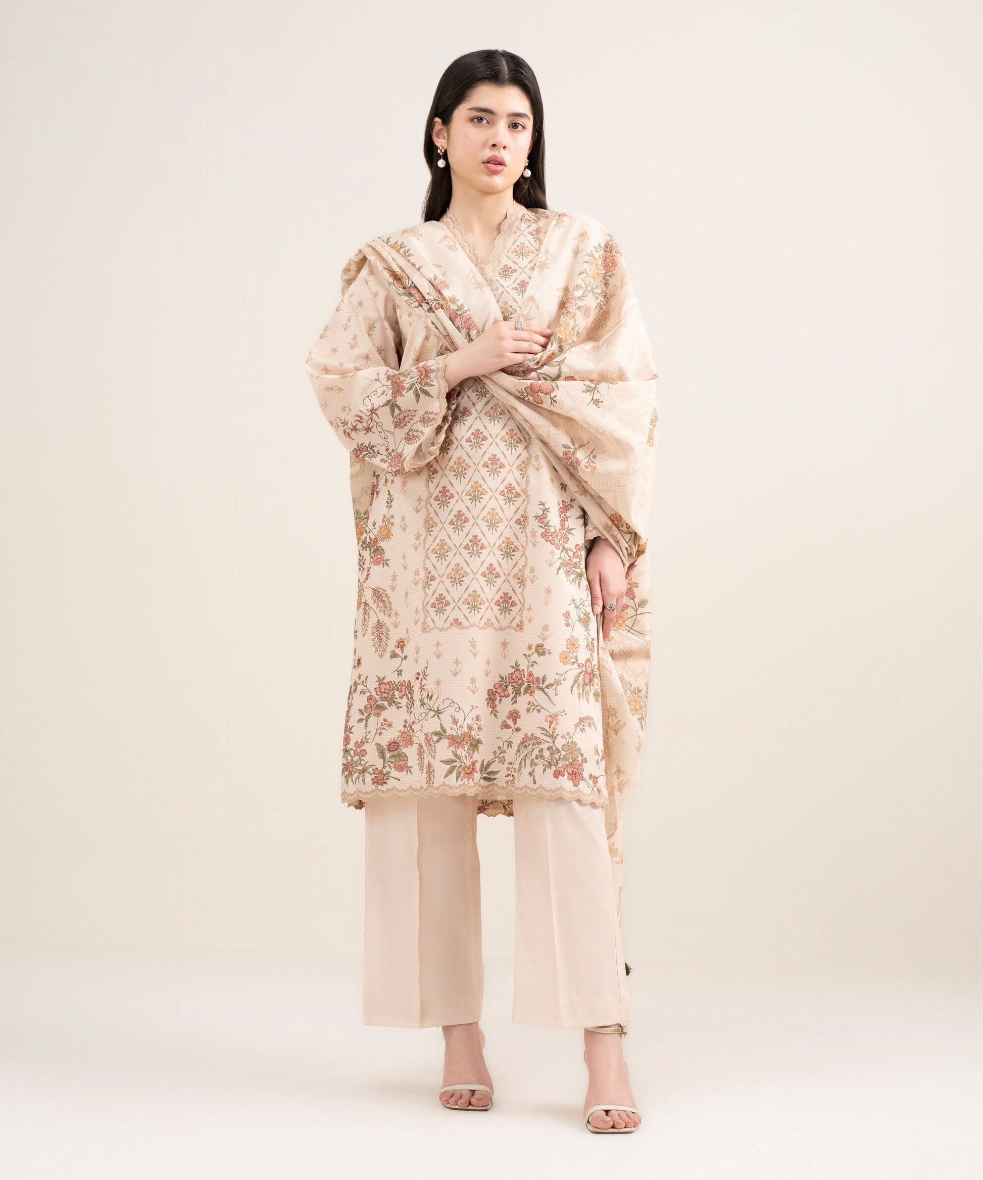 Al Minhas Collection Sapphire Printed Zari Lawn Suit Light Pink Women
