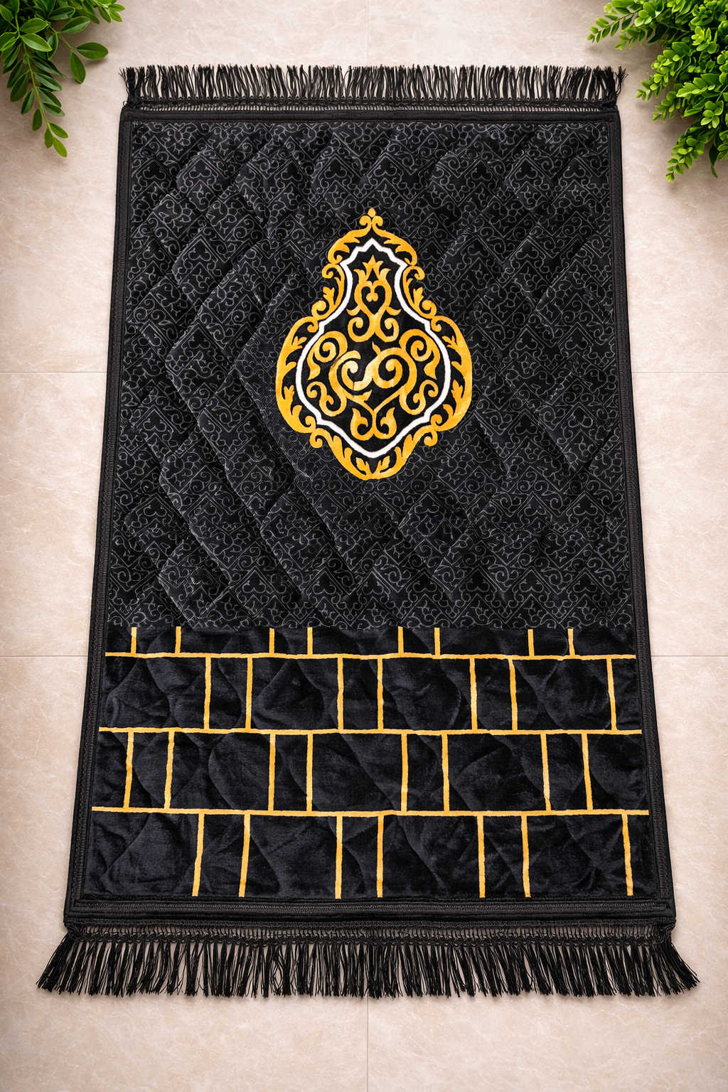 Al Minhas Collection Premium Imported Islamic Prayer Mat Traditional Black Unisex