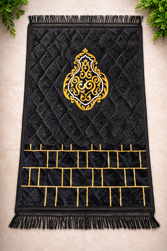 Al Minhas Collection Premium Imported Islamic Prayer Mat Traditional Black Unisex