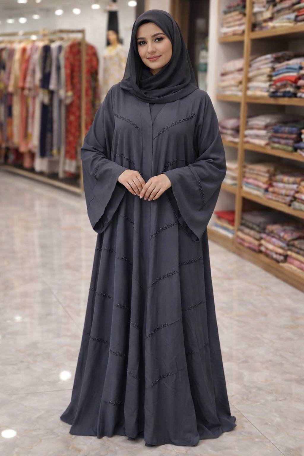 Al Minhas Collection Imported Dark Grey Modern Abaya Elegant UAE Dark Grey Unisex