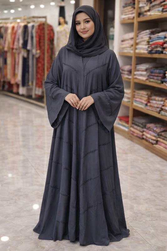 Al Minhas Collection Imported Dark Grey Modern Abaya Elegant UAE Dark Grey Unisex