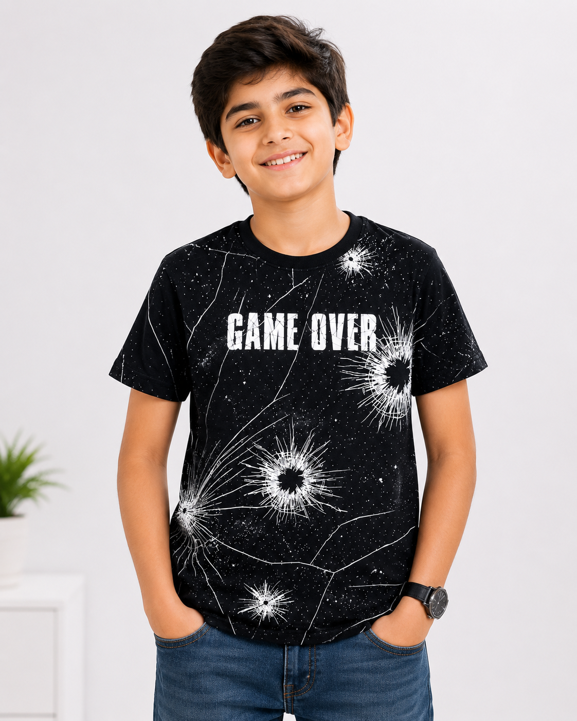 Al Minhas Collection Game Over Graphic Shirt Black Boys
