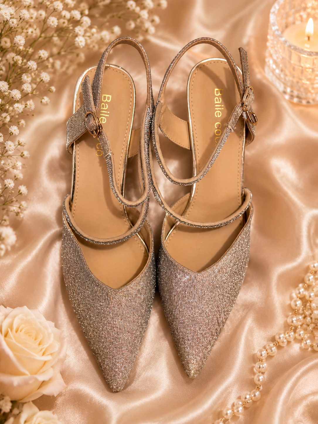 Al Minhas Collection Champagne Sparkle Slingback Heels Champagne Women