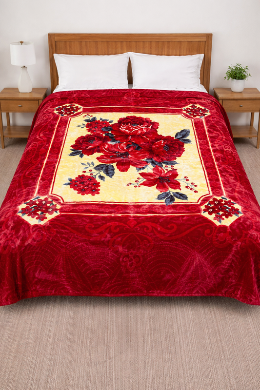 Al Minhas Collection Two-Ply Super Soft Blanket Floral Red Unisex